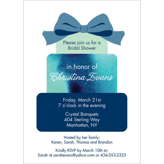 Blue Cake Shower Invitations